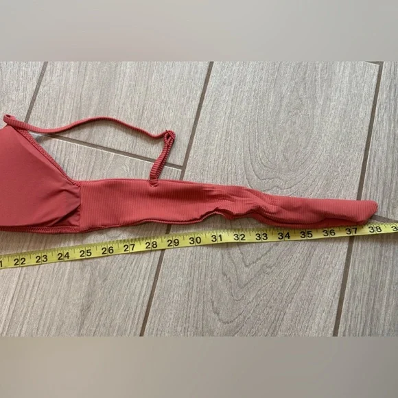 NWT, Aerie Coral Ribbed Padded Knot Front Tie Back Padded Bikini Top, Sz L - Picture 9 of 12